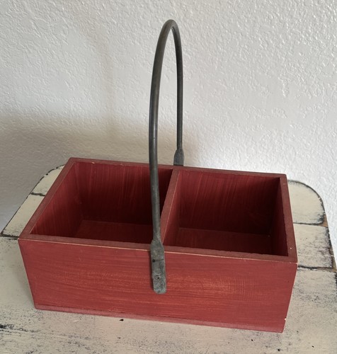 Vintage divided wood caddy - caddy, box
